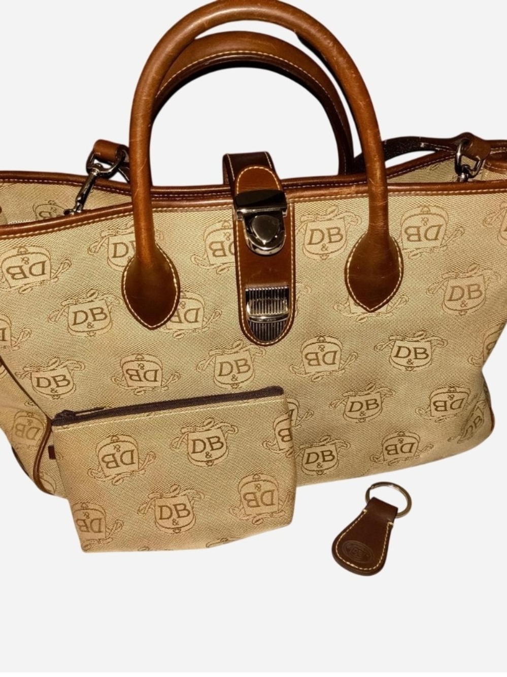 Vintage Dooney & Bourke Donegal Crest Satchel Tote with Zip Pouch,strap,key fob